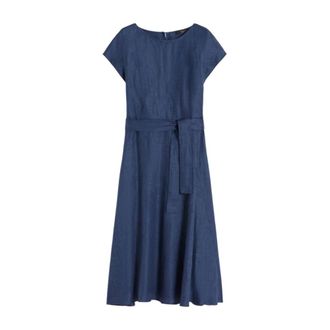 Max Mara Midi Dresses, female, Blue, Size: M Midi Dress in Linen Canvas