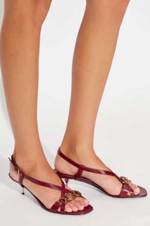 Versace Leather Heeled Sandals, Womens, Burgundy
