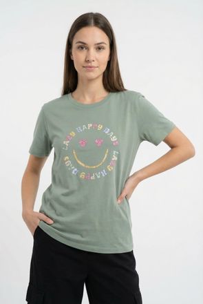 Only Kurzarmshirt ONLY ONLKITA S/S TEE JRS NOOS, Damen, Gr. XL, lilypad print:smiley lazy, Jersey, Obermaterial: 100% Baumwolle, bedruckt, regular fit norm