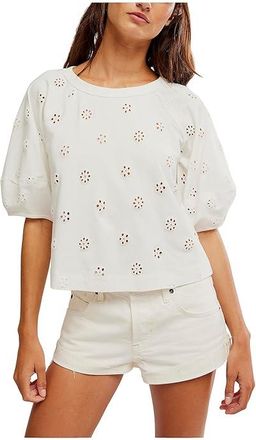Free People Jessie Eyelet T-Shirts Womens Clothing Whisper White : LG (Womens 12-14), Cotton/Polyester/Rayon
