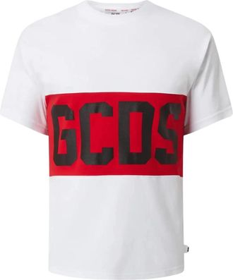 GCDS Logo Band Oversized White T-shirt - Heren - T-shirts - Wit - XL - Katoen - Tops