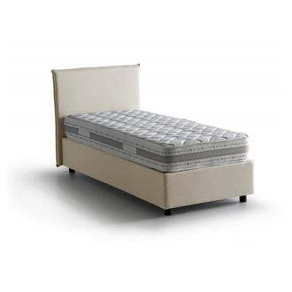 Talamo Italia Dmora - Cama Individual Daugell, Cama Contenedor Con Revestimiento De Tela, 100% Made In Italy, Apertura Lateral, Con Colch&oacute;n Cm 80x190 Incluido, Beig