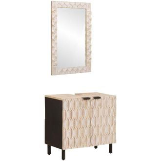 vidaXL Juegos De Ba&ntilde;o Acabado De Lavado Madera De Mango Maciza Vidaxl
