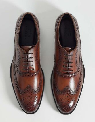 Asos Scarpe brogue stringate in pelle lucida color cuoio-Marrone
