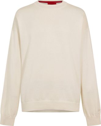 HUGO BOSS Hugo Mens Crew Neck Ribbed Collar Long Sleeve Sweatshirt in Open White - Size X-Large