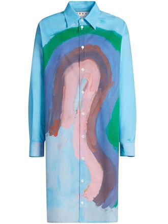 Marni painted-design shirt dress - Blue