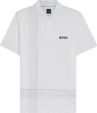 HUGO BOSS Heren Geruit Quick Dry Slim Poloshirt (Wit)