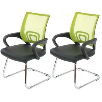 Hhg Set 2x sedie ufficio studio sala attesa Ancona 59x57x92cm ecopelle tessuto traspirante verde