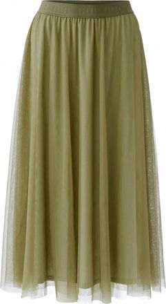 Oui Womens Pull-On Midi Tulle Skirt In Khaki Green