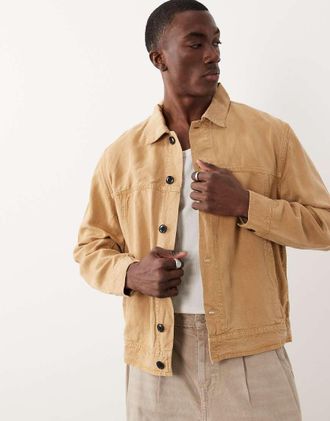 Paul Smith Giacca rider in lyocell misto lino color cuoio-Marrone