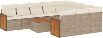 vidaXL Set De Sof&aacute;s De Jard&iacute;n 11pzas Con Cojines Rat&aacute;n Sint&eacute;tico Beige Vidaxl