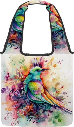 Generic Watercolor Bird Floral Reversible Canvas Shoulder Tote - Double-Sided Print, 12oz Cotton, 27cm Drop, Fold-Flat Bag for Travel, Shopping, Street Outing
