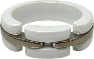 Chanel Silver White Ceramic Gold (18K) Band Ring (Pre-Owned)