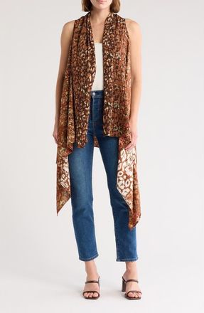La Fiorentina Cheetah Print Sleeveless Cardigan in Brown Multi at Nordstrom Rack