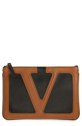 Valentino Garavani Medium Viva Superstar Leather Pouch in Black/Tan at Nordstrom