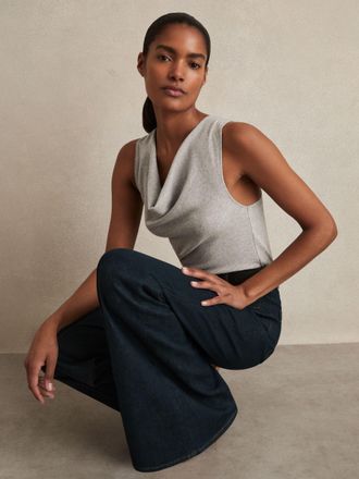 Reiss Grey Marl Ribbed Cowl-neck Vest, XS