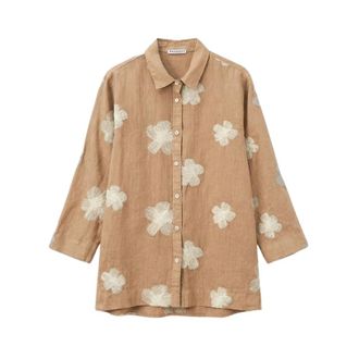 Rosso35 Shirts, female, Brown, Size: 2XL Camicia in lino con ricami tinto capo