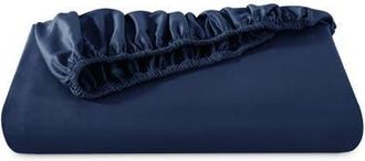 Bare Home 400 Thread Count Organic Cotton Sateen Fitted Sheet in Dark Blue at Nordstrom, Size Twin X-Long