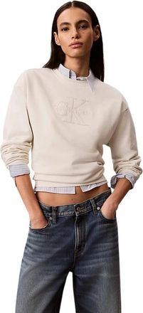Calvin Klein Sudadera de Felpa de Algod&oacute;n con Monograma - Sweatshirts & Hoodies - Mujer - Beige - 2XS