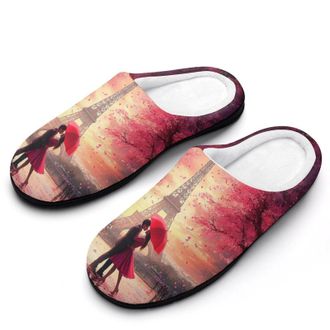 Generic Couples Kiss in Paris Eiffel Tower Womens Slippers Warm House Slippers Indoor House Shoes with Anti-Skid Rubber Sole
