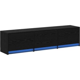 vidaXL TV Cabinet with LEDs Black Oak 162 x 34 x 40 cm Engineered Wood vidaXL