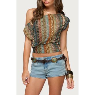 Edikted Taniya Zigzag Knit Off the Shoulder Crop Top in Olive at Nordstrom, Size X-Small