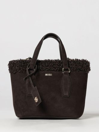 HUGO BOSS Mini borsa a mano in pelliccia sintetica con doppio manico e charm logato
