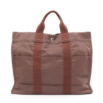 Herm&egrave;s Brown Nylon Canvas Tote Bag (Pre-Owned)