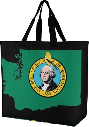 Generic Washington Goldfinch Flag Large Reusable Shopping Bag Lightweight Foldable Tote Bags Washable Shoulder Handbag