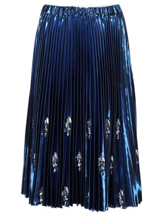 N&deg;21 Blue Metallic Pleated Midi Skirt