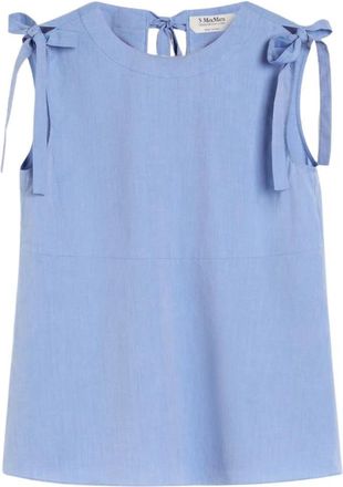 Max Mara Katoenen top met strikdetail - Dames - Tops zonder mouwen - Blauw - XS - Katoen - Tops