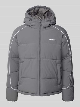 Review Steppjacke mit Rei&szlig;verschlusstaschen und Label-Detail in Dunkelgrau, Gr&ouml;&szlig;e L