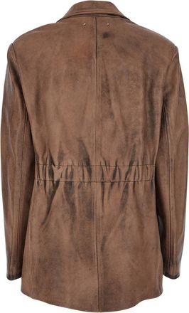 Golden Goose Womens Brown Single-Breasted Leather Jacket Cow Blazers