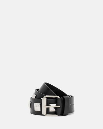 AllSaints Cow Leather/Polyurethane Joan Leather Studded Belt, Size: XS