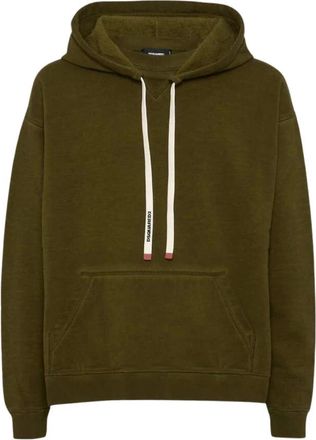 Dsquared2 Hoodies & sweatvesten, Heren, Groen, M, Katoen, Relaxed Fit Logo Drawstring Hoodie