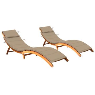 vidaXL Lettini Prendisole 2 Pz Con Cuscini In Legno Massello DAcacia Vidaxl
