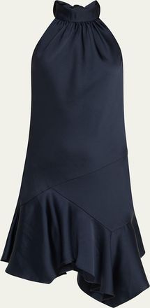 Ramy Brook Nari Asymmetric Flounce Halter Mini Dress