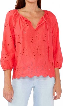Lovestitch Denise Floral Detail Raglan Sleeve Top In Coral