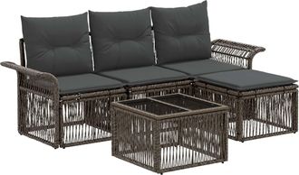 vidaXL Conjunto De Sof&aacute;s De Jard&iacute;n 5 Uds. Gris Rat&aacute;n Sint&eacute;tico Vidaxl