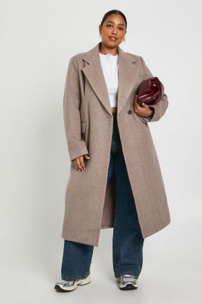 Boohoo Womens Plus Wool Look Trench Coat - Beige - Size 20 UK