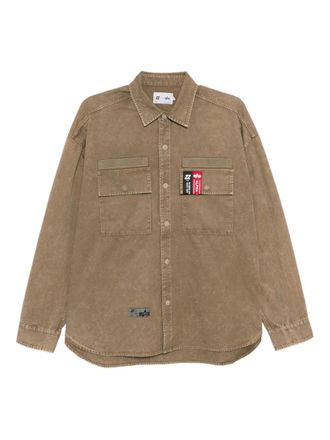Izzue logo-patched shirt - men - Cotton - L - Brown