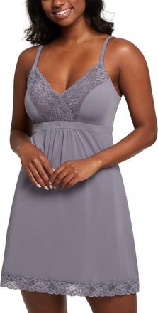 Montelle Intimates Lace Trim Full Bust Support Chemise in Crystal Grey at Nordstrom, Size 3X-Large