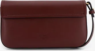 Pinko Womens Saddle Flat Leather Crossbody Bag Red Shoulder