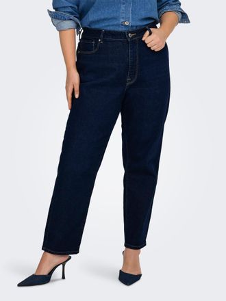 Only Carmakoma Straight-Jeans ONLY CARMAKOMA CAREMILY ST HW STR ANK DNM TAI0045 NOOS, Damen, Gr. 42, L&auml;nge 32, dunkelblau denim detail:rinse, Denim/Jeans, Obermateri