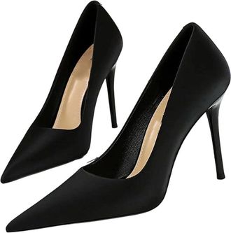 Generic Women Satin Silk High Heel Pumps Elegant Stiletto Wedding Bridal Dress Prom Shoes Black