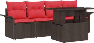 vidaXL Conjunto De Sof&aacute; De Jard&iacute;n 5 Uds. Marr&oacute;n Rat&aacute;n Sint&eacute;tico Vidaxl