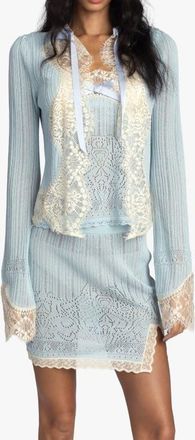 Anna Sui Lingerie Lace Knit Cardigan in Sky Blue at Nordstrom, Size Medium
