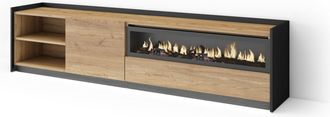 Skraut Home Skraut Home - Mueble Tv, Televisi&oacute;n, Muebles De Sal&oacute;n, Almacenaje, 207x37x50cm, Para Tv Hasta 80, Chimenea El&eacute;ctrica, Led, Estilo Moderno, Roble Y Neg