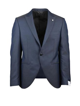Lubiam Wool-Blend Blue Jacket with Notched Lapels and Tailored Silhouette
