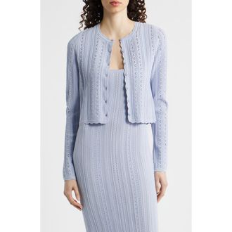 LoveShackFancy Peridot Pointelle Knit Cardigan in Moon Wash at Nordstrom, Size Xx-Small